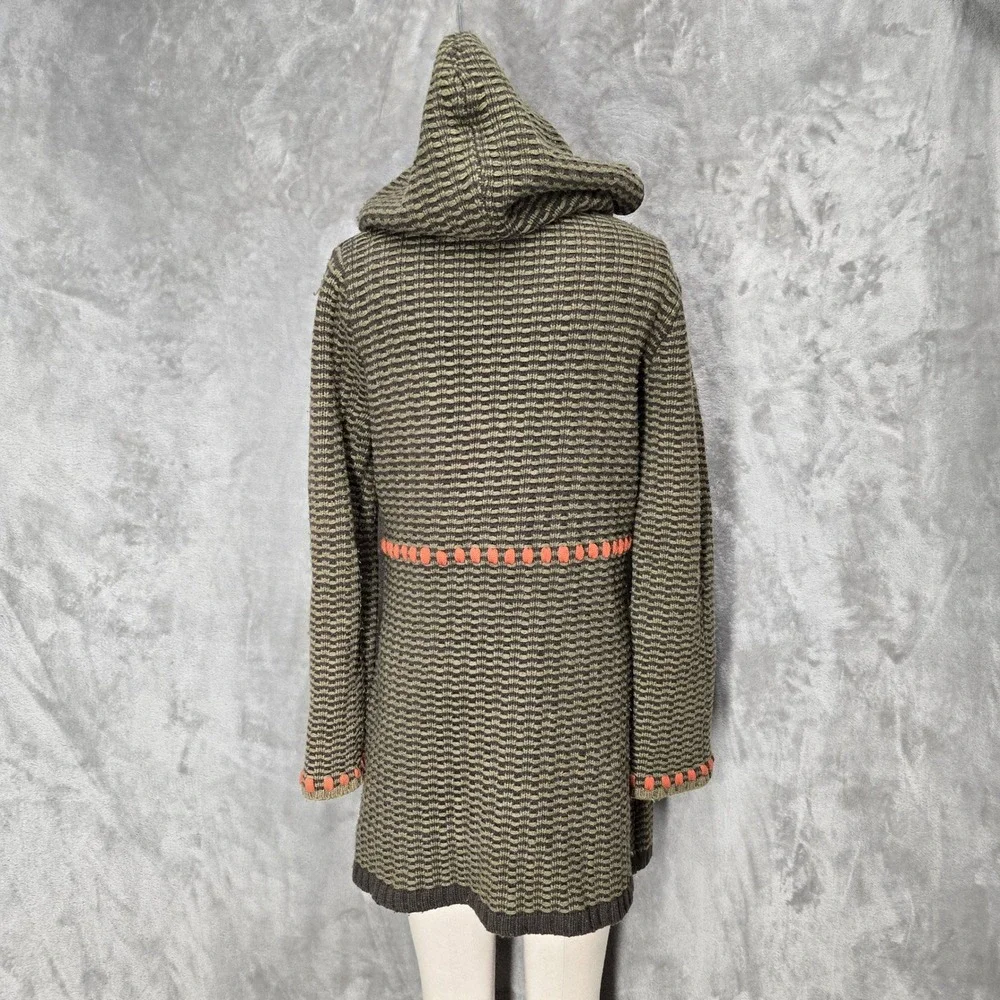 Cabi Longline Hooded Zip Sweater Women M Sage Green Hobo Embroidered Wool Blend
